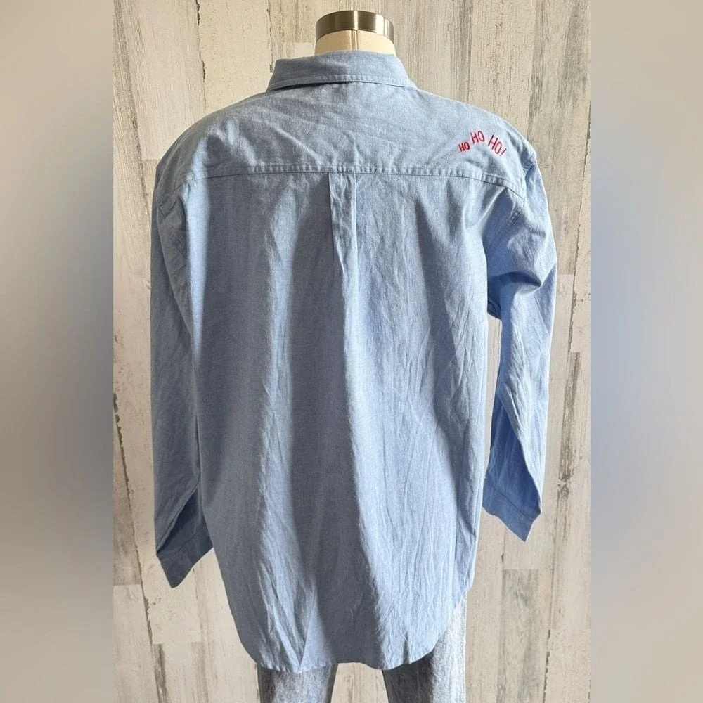 Vintage Santa Button-Up Shirt 18W HO‎ HO HO on shoulder Christmas